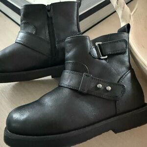 Zara Kids Black Vegan Leather Ankle Boots with Buckle Detail
